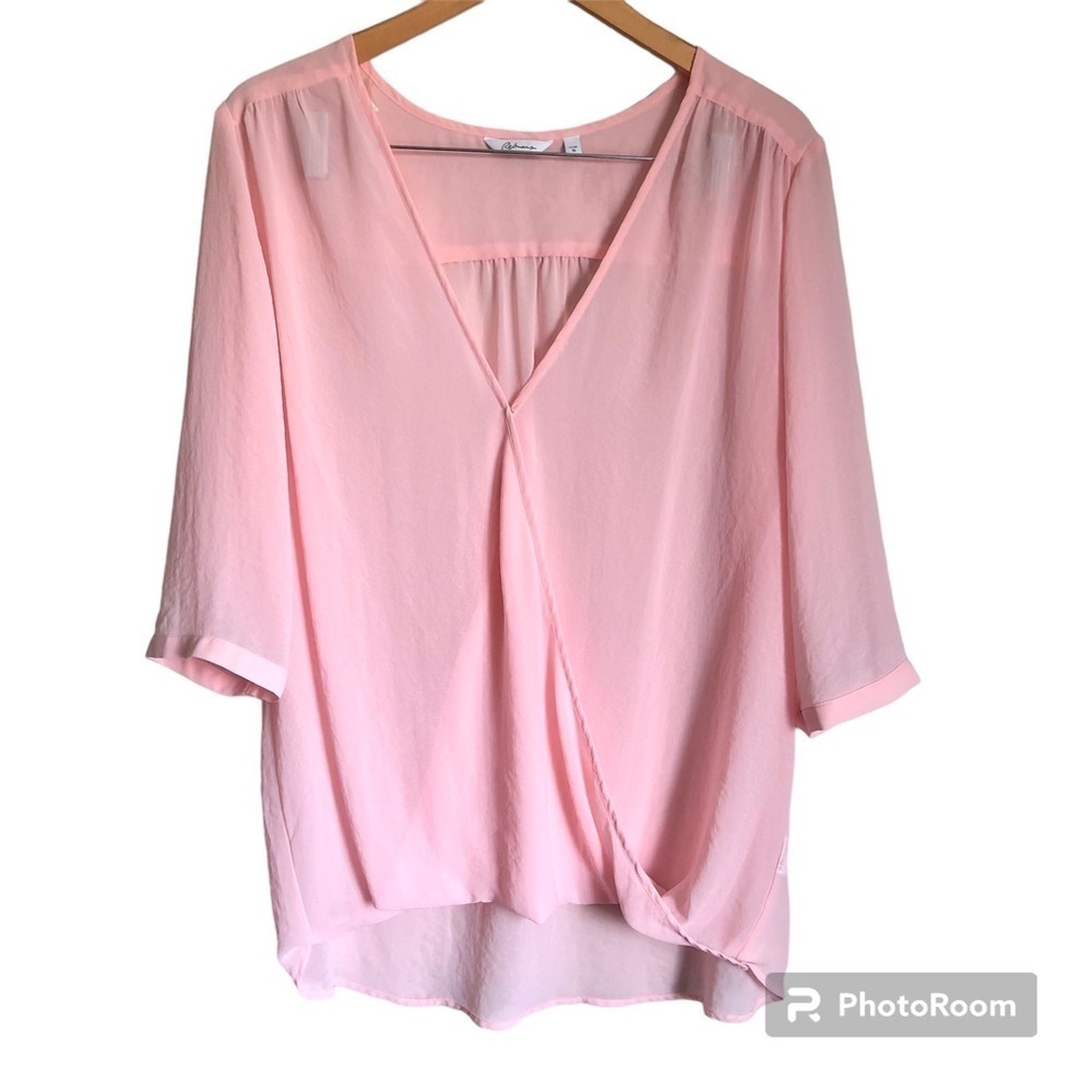 Reitmans Faux Wrap V-neck 3/4 Sleeve Sheer Blouse Light Pink Women’s Size 16